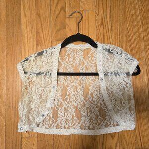 Women's short sleeve crocket floral cropped jacket